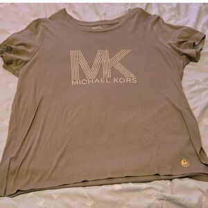 Michael Kors Olive Green Studded MK Logo Short Sleeve Tee
